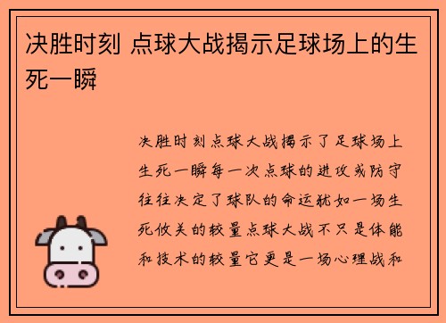 决胜时刻 点球大战揭示足球场上的生死一瞬