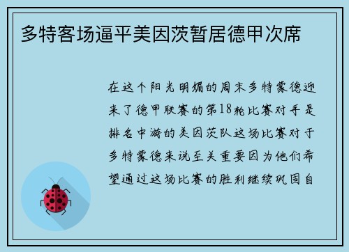 多特客场逼平美因茨暂居德甲次席
