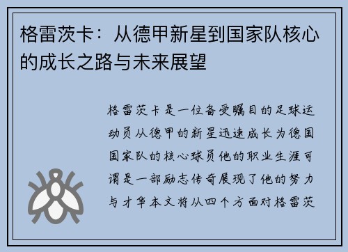 格雷茨卡：从德甲新星到国家队核心的成长之路与未来展望